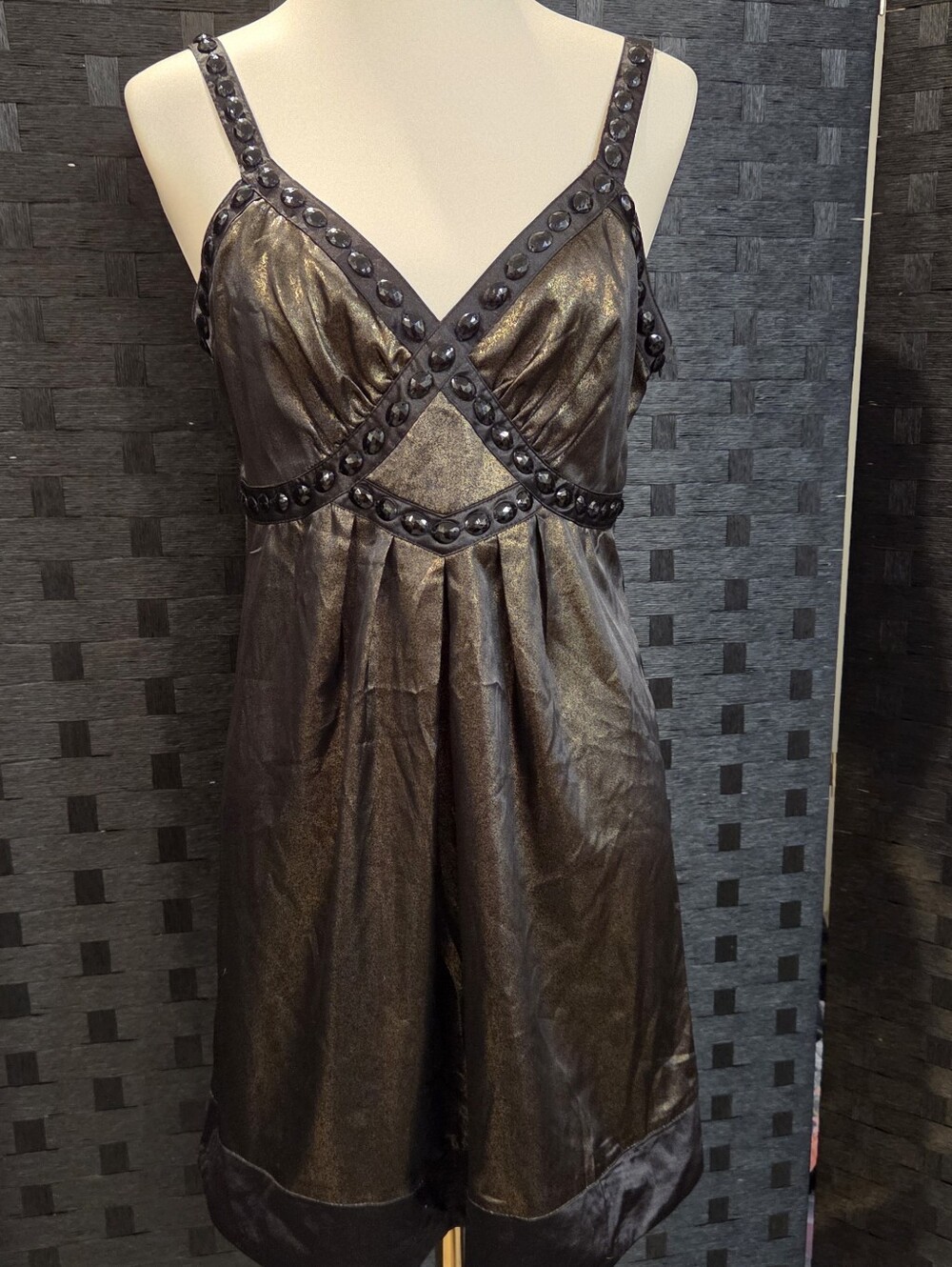 NWT Angela Plus Metallic Bronze Cocktail Dress Size XL Embellished Studded New